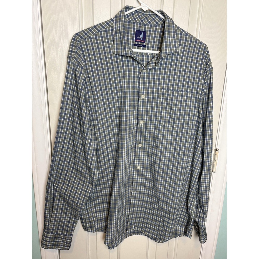 Johnnie-O Performance Men XL Blue Green Plaid Bamboo Blend Button Down Shirt